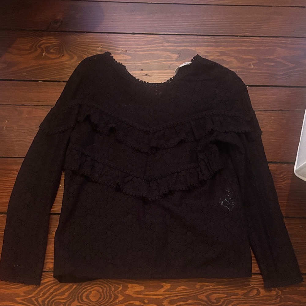 Sézane NINON Black Lace Ruffle Top size 38/6